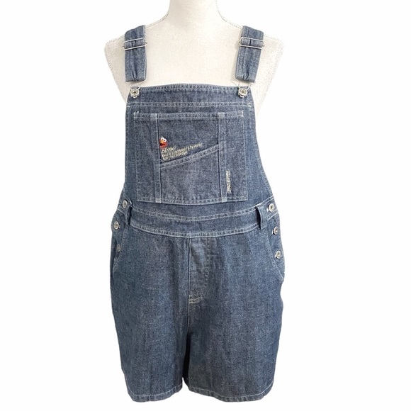 SESAME STREET WOMEN VINTAGE DENIM SHORTALLS OVERALLS - LARGE - Picture 1 of 10